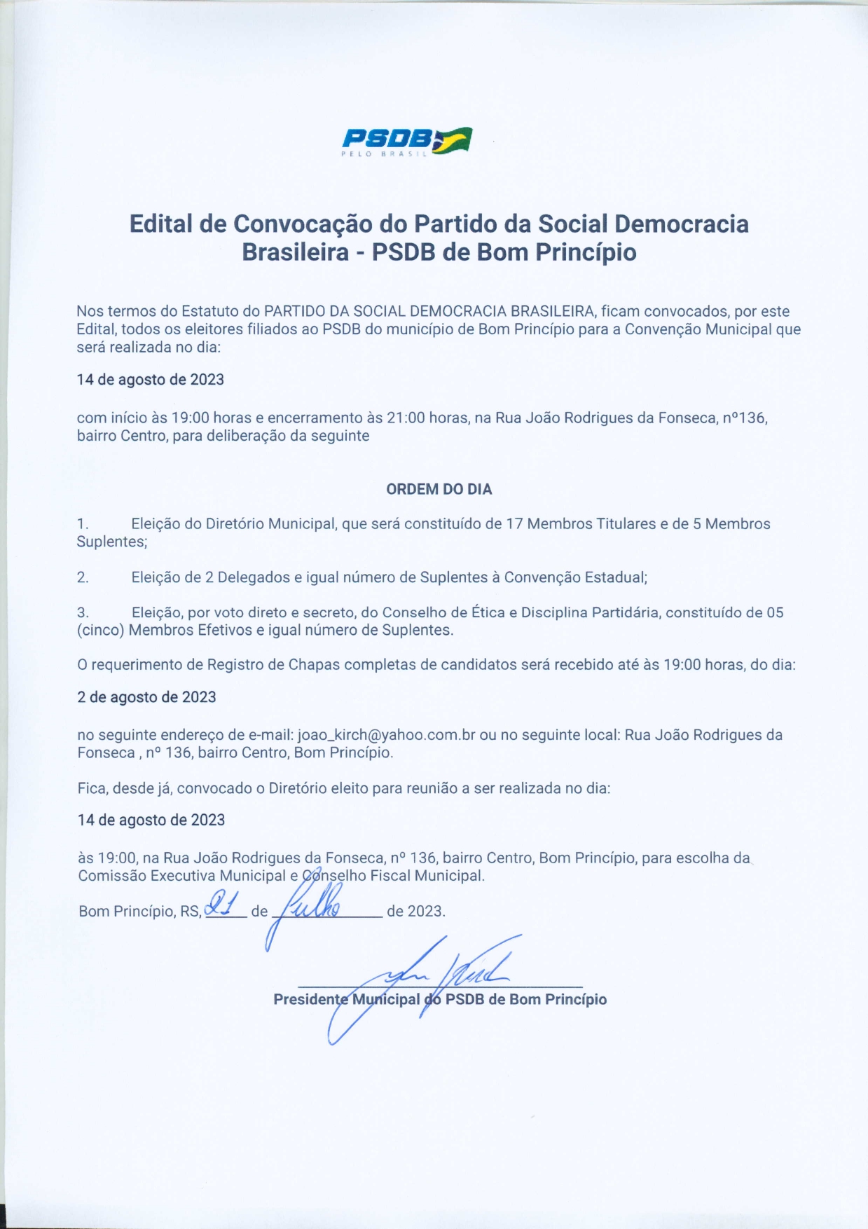 PSDB RS lança edital de convocação da convenção estadual - PSDB - RS